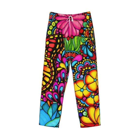 Lsque Butterfly Garden Print Men's Pajama Pants, Lounge Pant - Comfortable Home Wear,Elastic Waistband, Stylish Design-XX-Large