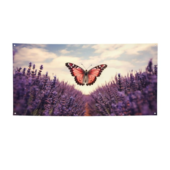 Lsque Butterfly Over Lavender Pattern Party Banner, Festive Banner , Holiday Celebrations and Events for Carnival Birthday Party Festival Decorations-Small