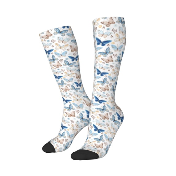 Lsque Butterfly Printed Crew Socks Men's Women's LightWeight Thin Casual Calf Socks ,Knee High Socks,Cotton Socks