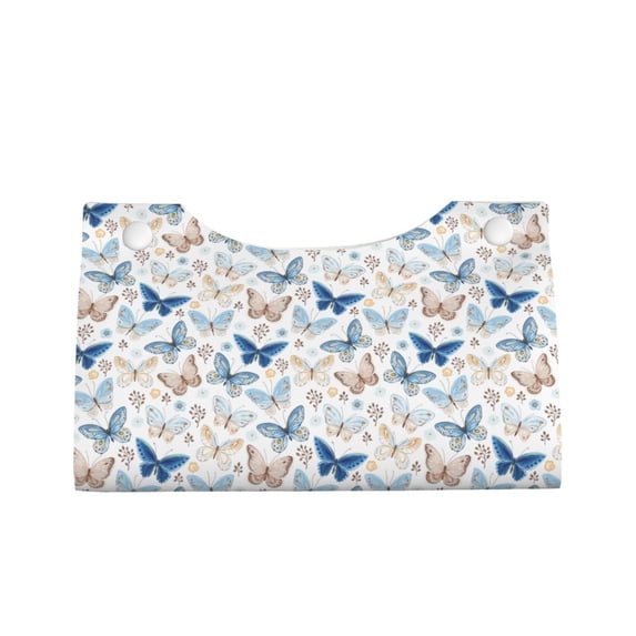 Lsque Butterfly Printed Long Tissue Box Cover Holder, Facial Paper Organizer Dispenser,Triangle with Bottom Belt, PVC Leather Decorative Organizer