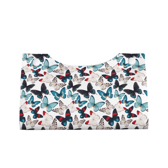 Lsque Butterfly Printed Long Tissue Box Cover Holder, Facial Paper Organizer Dispenser,Triangle with Bottom Belt, PVC Leather Decorative Organizer