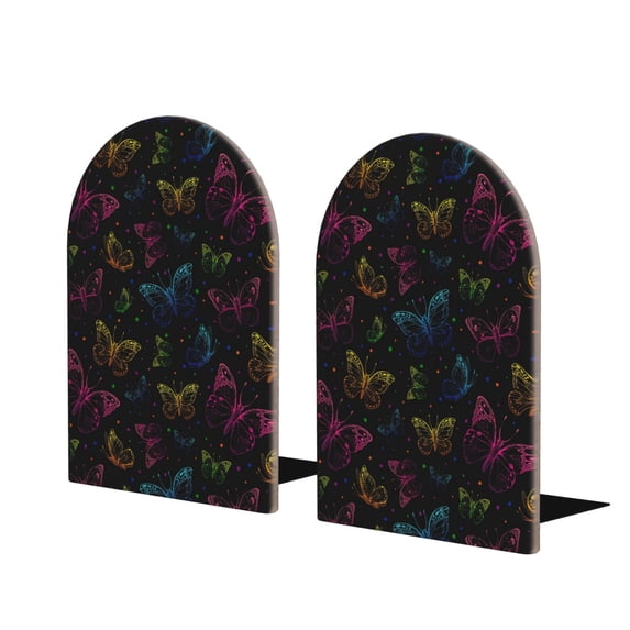 Lsque Butterfly Printed Wood Bookends,Non-Skid Bookend for Shelves,Heavy Duty Support Bookends,Non-Slip Foam Pads for Office, Home, and Library,1 Pair