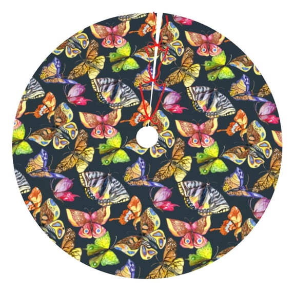 Lsque Butterfly Wild Insect Print Christmas Tree Skirt, Tree Skirt with Ties or Velcro, Perfect for Holiday Decorations, Halloween, and New Year-36"