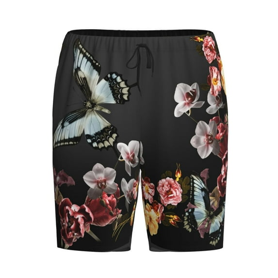 Lsque Butterfly with Fowers Mens Sleep Pajama Shorts,Short Pajama Pants, Cotton Ultra-Soft Knit-Medium