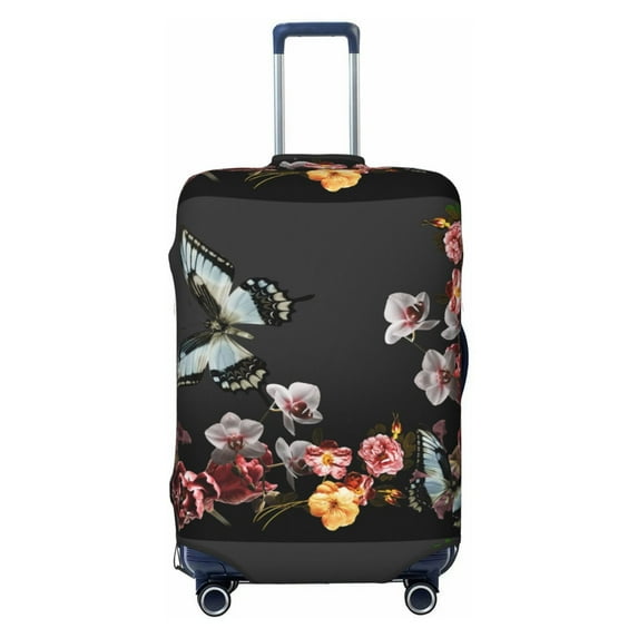 Lsque Butterfly with Fowers Printed Luggage Cover, Travel Luggage Protector,Scratch and Dirt Resistant, Fits 18-32 Inch Luggage - X-Large