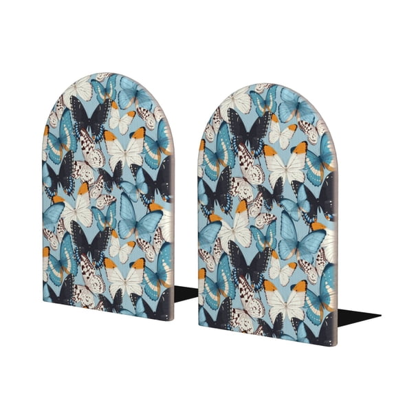 Lsque Butterflys Printed Wood Bookends,Non-Skid Bookend for Shelves,Heavy Duty Support Bookends,Non-Slip Foam Pads for Office, Home, and Library,1 Pair