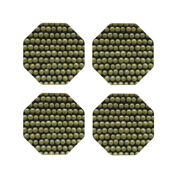 Lsque Cactus Farmland Pattern 4" Drink Coasters Set of 4, PVC Leather Absorbent Coasters, Table Coaster Set Decorative Coffee Cup Coasters Housewarming Gift -Octagon