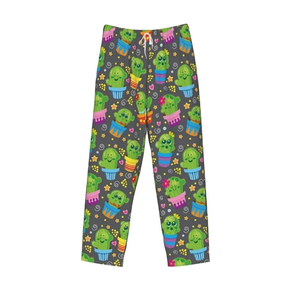 Lsque Cactus In Pots Print Men's Pajama Pants, Lounge Pant - Comfortable Home Wear,Elastic Waistband, Stylish Design-X-Large