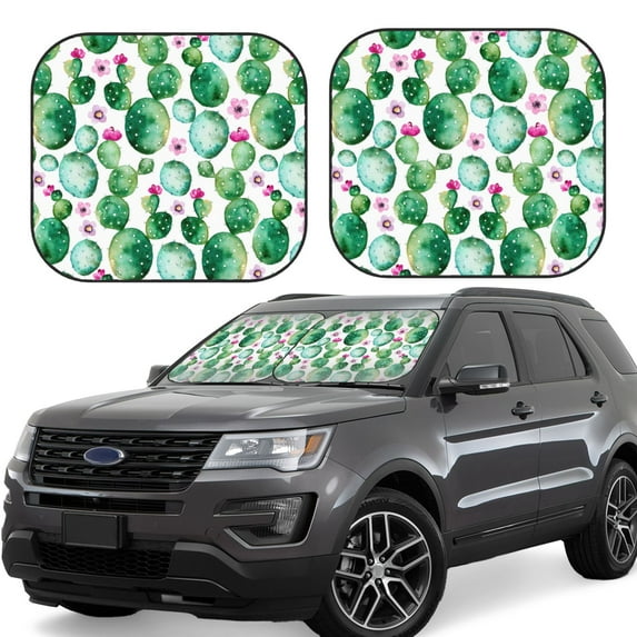 Lsque Cactus Plants 2 PCS Windshield Sun Shade | CarFoldable Window Covers | Car Accessories Reflect UV for Universal Cars SUV Truck | Large