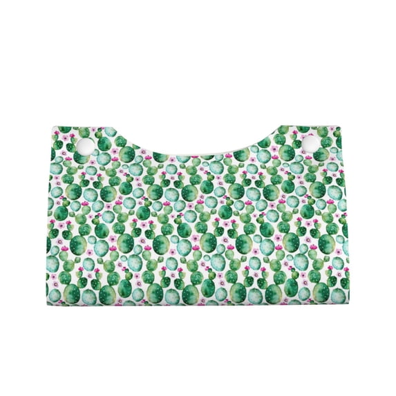 Lsque Cactus Plants Printed Long Tissue Box Cover Holder, Facial Paper Organizer Dispenser,Triangle with Bottom Belt, PVC Leather Decorative Organizer