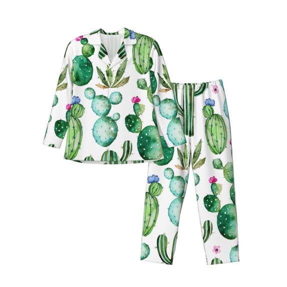Lsque Cactus Plants1 Pattern Long Sleeve Pajama Set for Men - Soft 2-Piece Sleepwear and Loungewear Set with Pockets, Comfy Nightwear-XX-Large