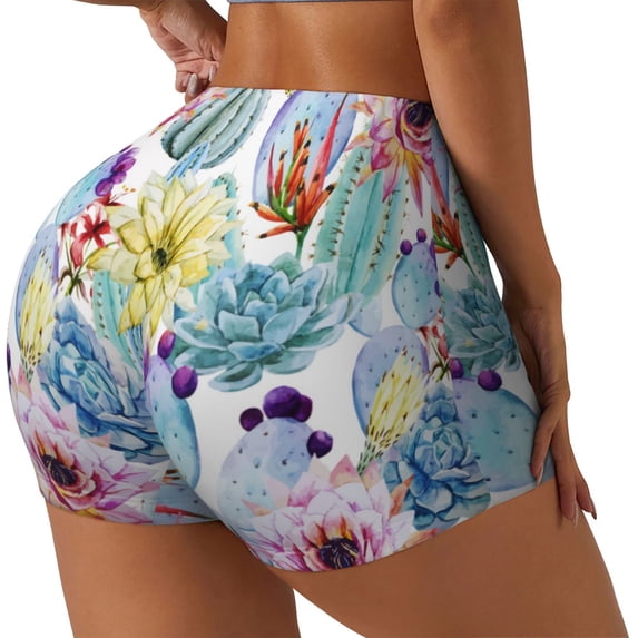 Lsque Cactus1 Pattern High Waisted Biker Shorts for Women-Tummy Control Fitness Athletic Workout Running Yoga Gym Shorts,Moisture-Wicking-Large