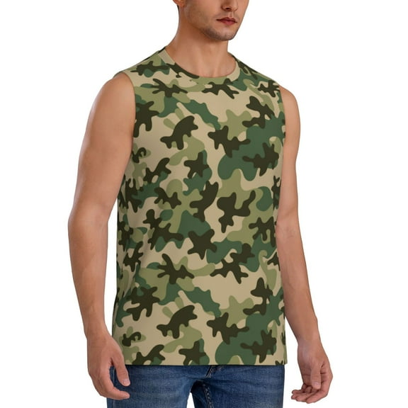 Lsque Camouflag Print Men's Cotton Blend Sleeveless Muscle Shirts (S-3XL)- Moisture Wicking, Odor Protection, UPF 30 ,Medium