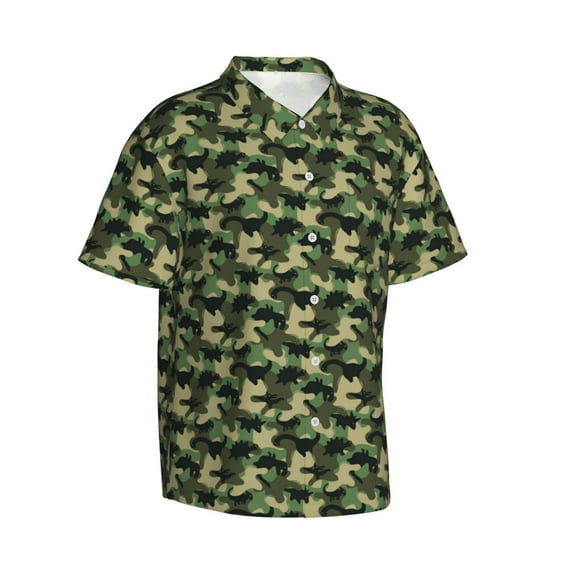 Lsque Camouflage Dinosaur pattern Hawaiian Shirt for Men, Unisex Summer Beach Casual Short Sleeve Button Down Shirts-Large