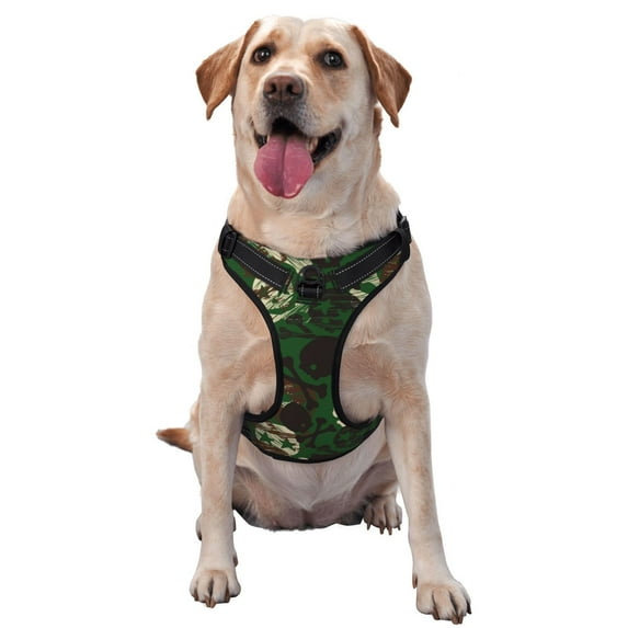 Lsque Camouflage Skull Dog Harness, No-Pull Pet Harness with 2 Leash Clips, Adjustable Soft Padded Dog Vest with Easy Control Handle for Large Dogs-