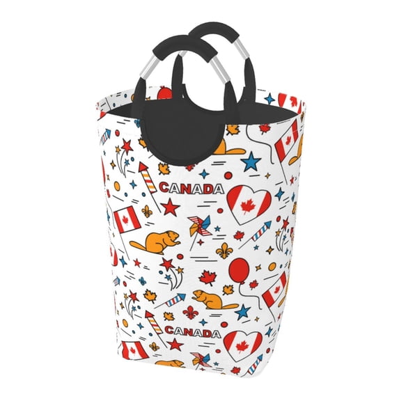 Lsque Canada Day Laundry Basket, Laundry Hamper, Dirty Clothes Hamper for Laundry, Collapsible, Waterproof Laundry Baskets with Aluminum Handles for Laundry, Dorm, Family