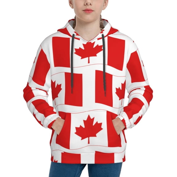 Lsque Canada Patten Youth Hoodie Sweatshirt Pullover with Kangaroo Pocket Boys and Girls Hoodie Warm Hoodie for Kids-Small