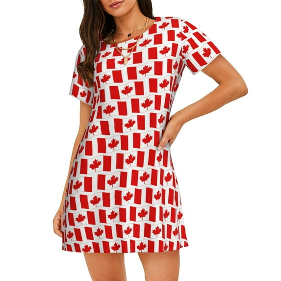 Lsque Canada Pattern Nightgowns for Women Sleep Shirts Short Sleeve Nightshirt Pullover Nightdress Soft Sleepwear Relaxed Fit Nightdress