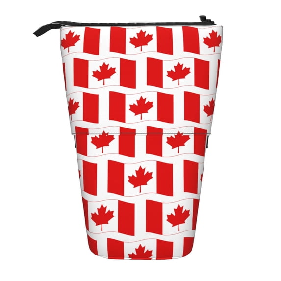 Lsque Canada Pattern Telescopic Pencil Bag Pen Holder Stationery Case, Stand-up Retractable Transformer Bag Organizer