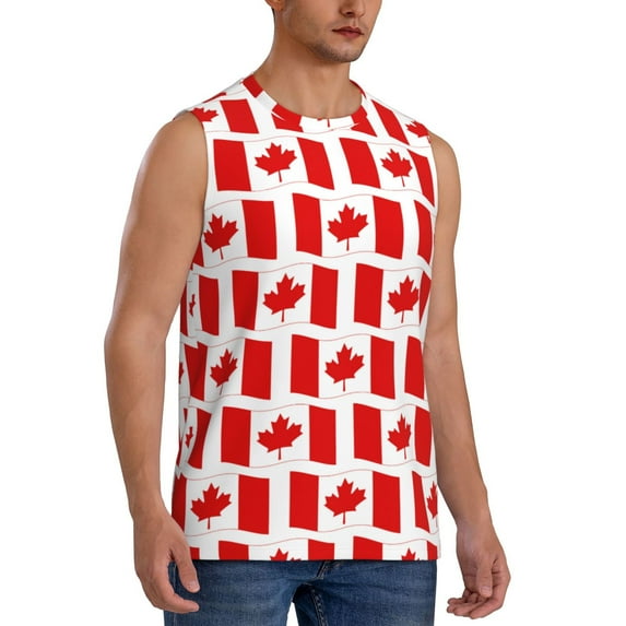 Lsque Canada Print Men's Cotton Blend Sleeveless Muscle Shirts (S-3XL)- Moisture Wicking, Odor Protection, UPF 30+,XX-Large
