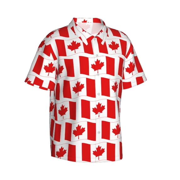 Lsque Canada pattern Hawaiian Shirt for Men, Unisex Summer Beach Casual Short Sleeve Button Down Shirts-X-Large