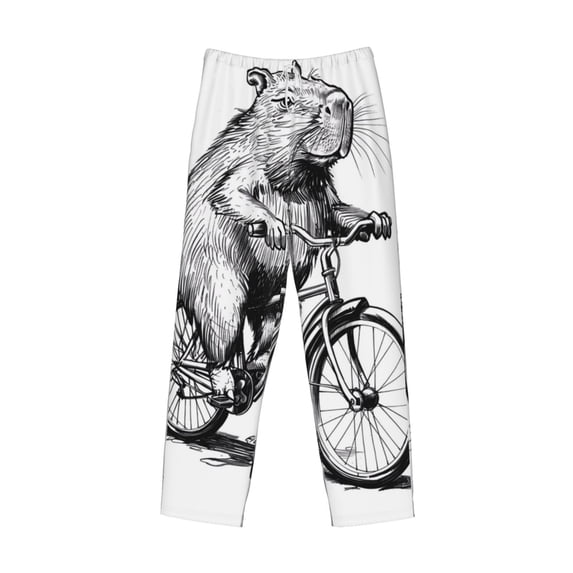 Lsque Capybara Riding Bicycle Print Men's Pajama Pants, Lounge Pant - Comfortable Home Wear,Elastic Waistband, Stylish Design-XX-Large
