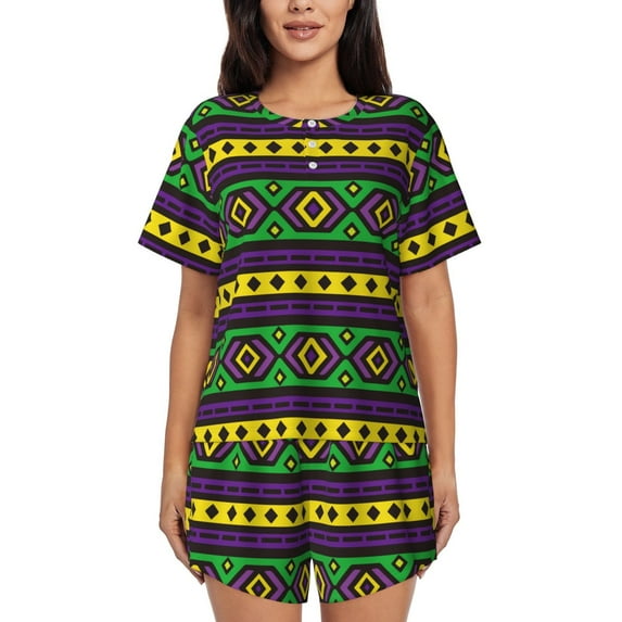 Lsque Carnival Mardi Gras Women's Short-Sleeved Pajama Set - 2 Piece Soft and Lightweight Sleepwear Set-XX-Large