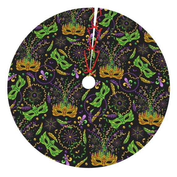 Lsque Carnival Mardi Gras3 Print Christmas Tree Skirt, Tree Skirt with Ties or Velcro, Perfect for Holiday Decorations, Halloween, and New Year-30"