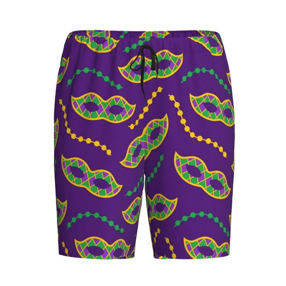Lsque Carnival Masks and Beads Mens Sleep Pajama Shorts,Short Pajama Pants, Cotton Ultra-Soft Knit-4X-Large