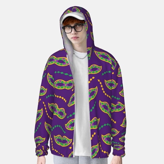 Lsque Carnival Masks and Beads UPF 50+ Lightweight Sun Protection Men's Women's Long Sleeve Shirt, Hoodie Performance -Medium