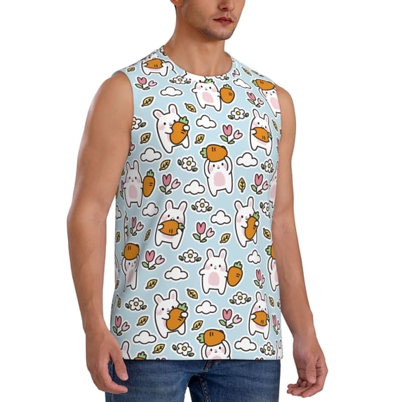 Lsque Carrot Rabbit Print Men's Cotton Blend Sleeveless Muscle Shirts (S-3XL)- Moisture Wicking, Odor Protection, UPF 30+,Large