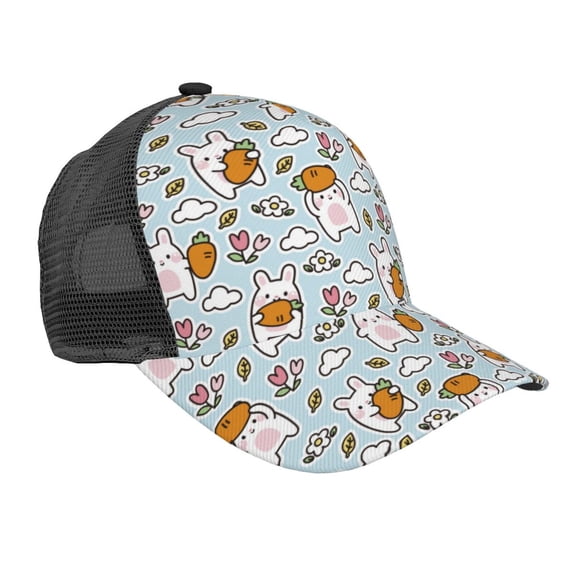 Lsque Carrot Rabbit Printed Trucker Hat - Baseball Cap for Men Women - Breathable Mesh Side, Adjustable Fit - for Casual Wear