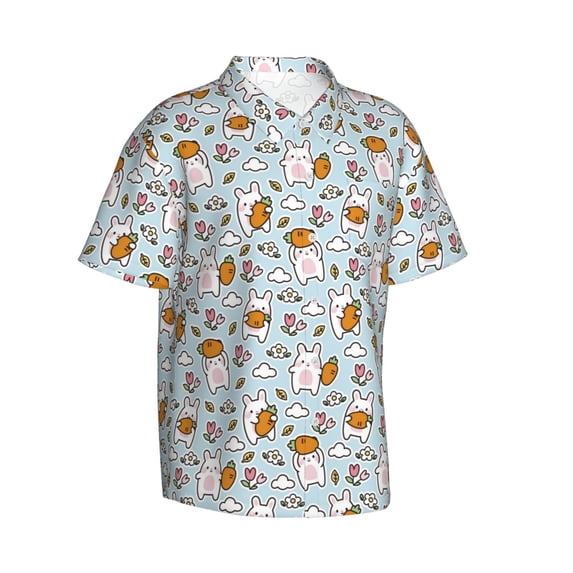 Lsque Carrot Rabbit pattern Hawaiian Shirt for Men, Unisex Summer Beach Casual Short Sleeve Button Down Shirts-Small