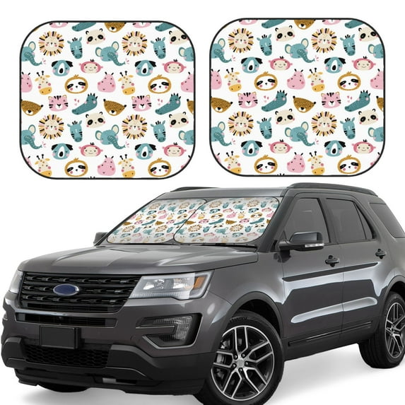 Lsque Cartoon Animals 2 PCS Windshield Sun Shade | CarFoldable Window Covers | Car Accessories Reflect UV for Universal Cars SUV Truck | Medium