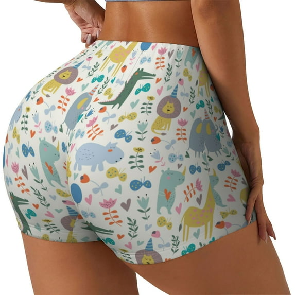 Lsque Cartoon Animals Pattern High Waisted Biker Shorts for Women-Tummy Control Fitness Athletic Workout Running Yoga Gym Shorts,Moisture-Wicking-Large