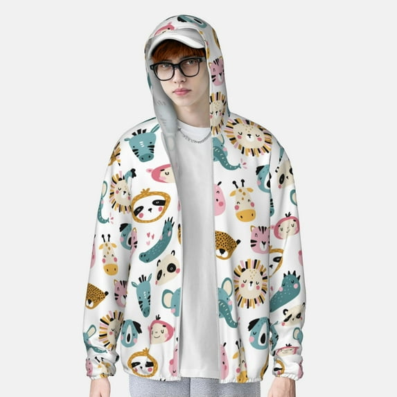 Lsque Cartoon Animals UPF 50+ Lightweight Sun Protection Men's Women's Long Sleeve Shirt, Hoodie Performance -3X-Large