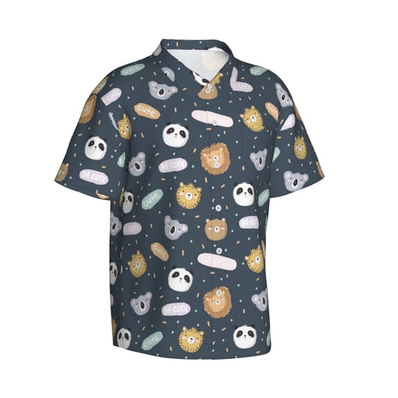 Lsque Cartoon Animals pattern Hawaiian Shirt for Men, Unisex Summer Beach Casual Short Sleeve Button Down Shirts-Large