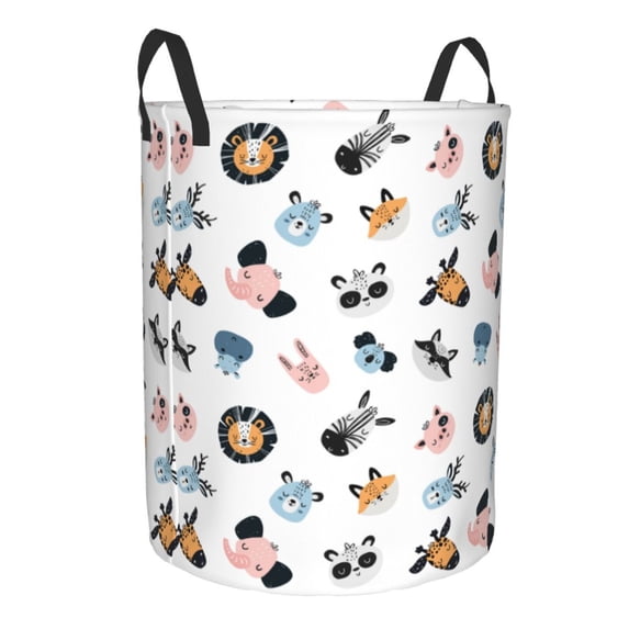 Lsque Cartoon Animals pattern Laundry Hamper Basket, Tall Woven Rope Hamper Basket for Clothes, Lightweight Storage Basket, Collapsible Waterproof-