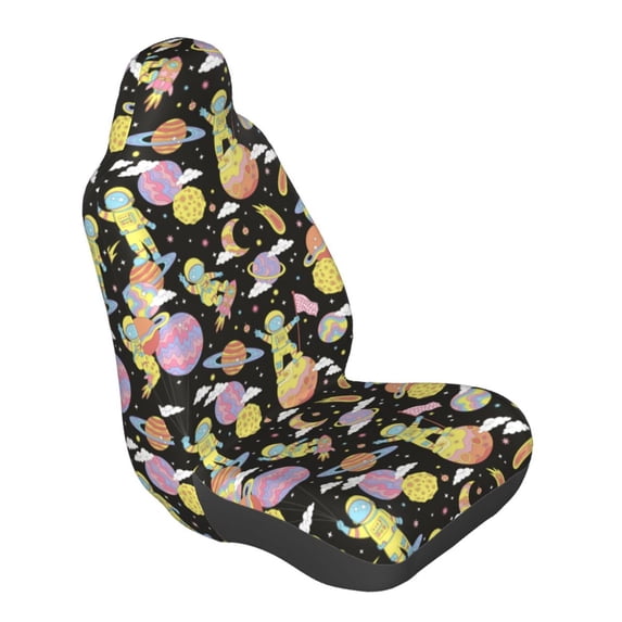 Lsque Cartoon Astronaut In Spacesuit Pattern Car Seat Covers for Front Seats , Waterproof Seat Covers for Cars, Sporty Front Seat Covers,Car Seat Cover Protector Front Seats