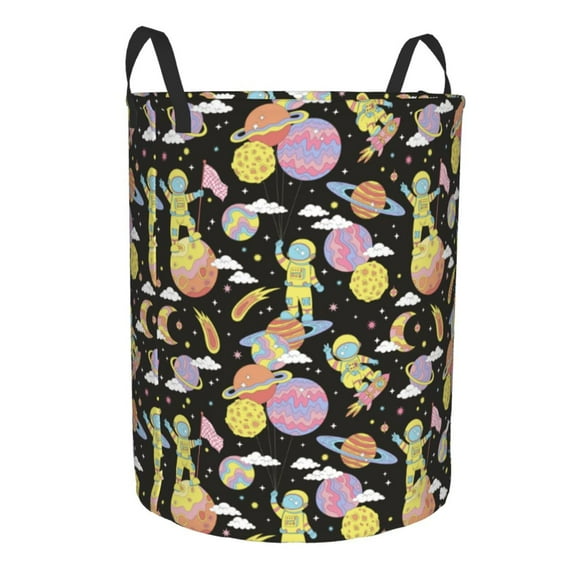 Lsque Cartoon Astronaut In Spacesuit pattern Laundry Hamper Basket, Tall Woven Rope Hamper Basket for Clothes, Lightweight Storage Basket, Collapsible Waterproof-Medium