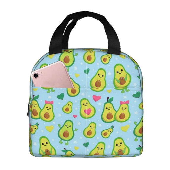 Lsque Cartoon Avocado Pattern Lunch Bag Women/Men Insulated Lunch Box,Small Leakproof Cooler Food Lunch Containers Reusable High Capacity Lunch Tote Bags