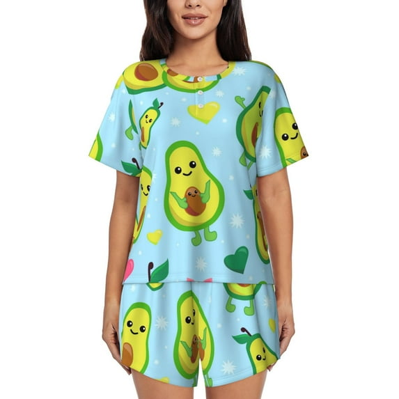 Lsque Cartoon Avocado Women's Short-Sleeved Pajama Set - 2 Piece Soft and Lightweight Sleepwear Set-Small