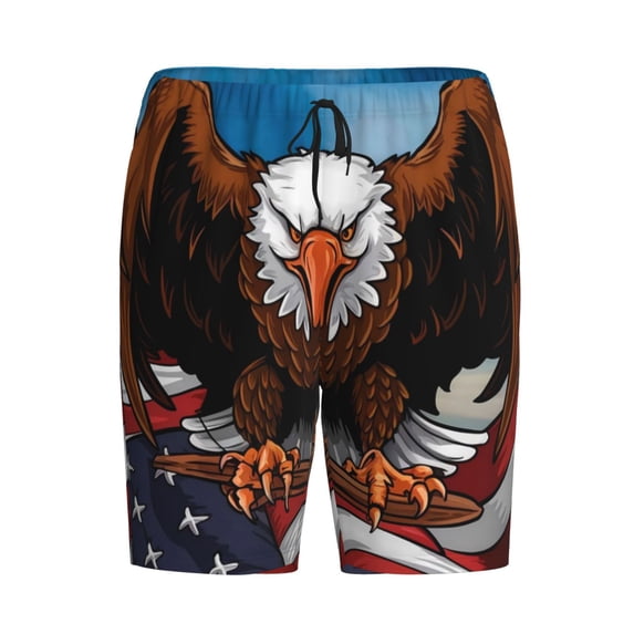 Lsque Cartoon Bald Eagle USA Mens Sleep Pajama Shorts,Short Pajama Pants, Cotton Ultra-Soft Knit-3X-Large