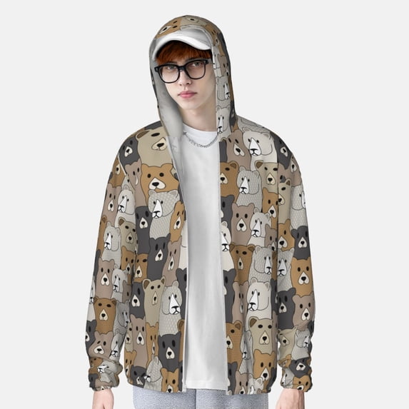 Lsque Cartoon Bear UPF 50+ Lightweight Sun Protection Men's Women's Long Sleeve Shirt, Hoodie Performance -Medium
