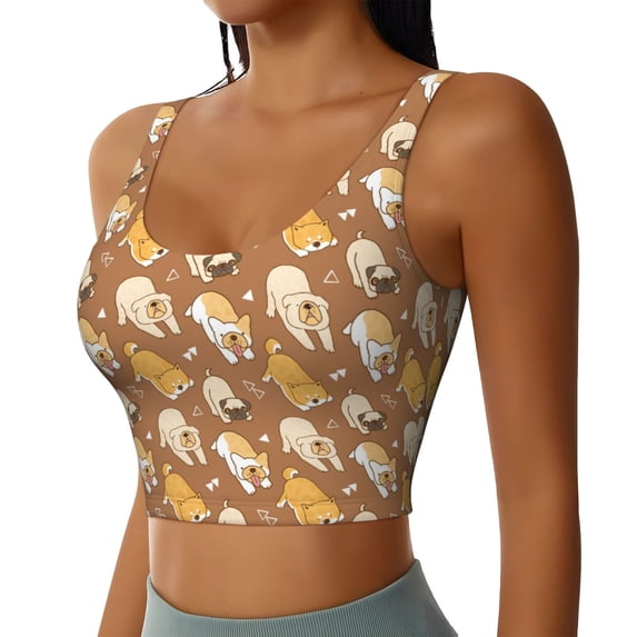 Lsque Cartoon Bulldog Printed Women'S Sports Bra, Compression, Moisture Wicking, High-Impact Sports Bra For Women,Supportive sports bra-Large