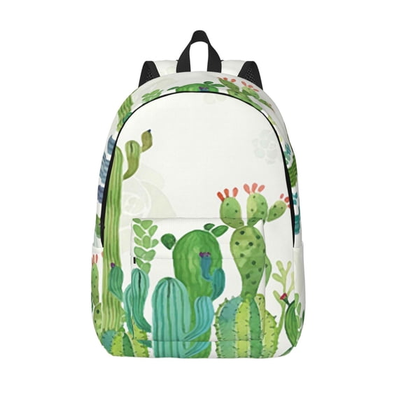 Lsque Cartoon Cactus Pattern Canvas Daypack, Durable Backpack, High-quality Versatile Backpack,Vintage Compact Backpack-Medium