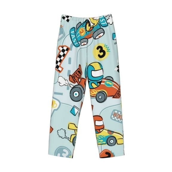 Lsque Cartoon Car Racing Print Men's Pajama Pants, Lounge Pant - Comfortable Home Wear,Elastic Waistband, Stylish Design-Small