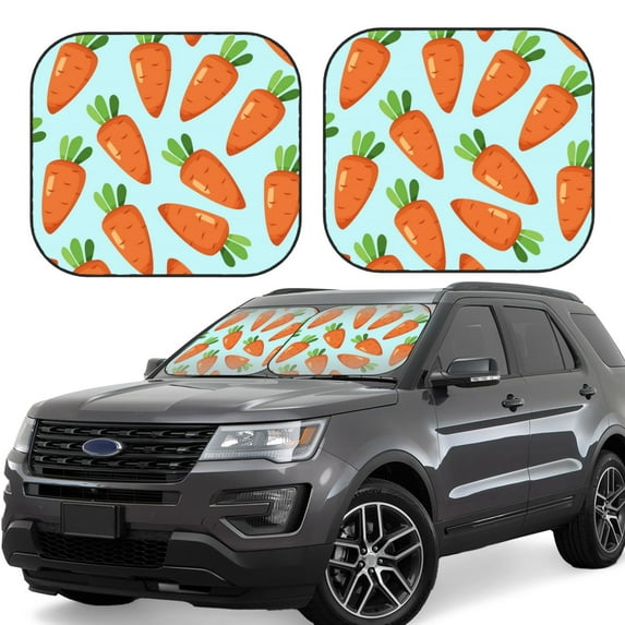 Lsque Cartoon Carrot 2 PCS Windshield Sun Shade | CarFoldable Window Covers | Car Accessories Reflect UV for Universal Cars SUV Truck | Large