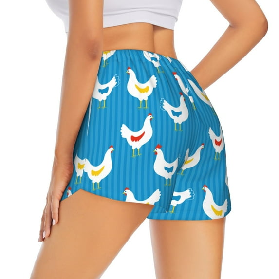Lsque Cartoon Chicken Printed Women's Running Shorts with Liner Pockets,Elastic Quick Dry Workout Athletic Gym Yoga Shorts,Womens High Waist Shorts-Medium