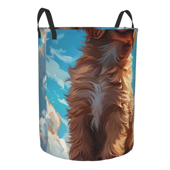 Lsque Cartoon Cloud Puppy pattern Laundry Hamper Basket, Tall Woven Rope Hamper Basket for Clothes, Lightweight Storage Basket, Collapsible Waterproof-Small